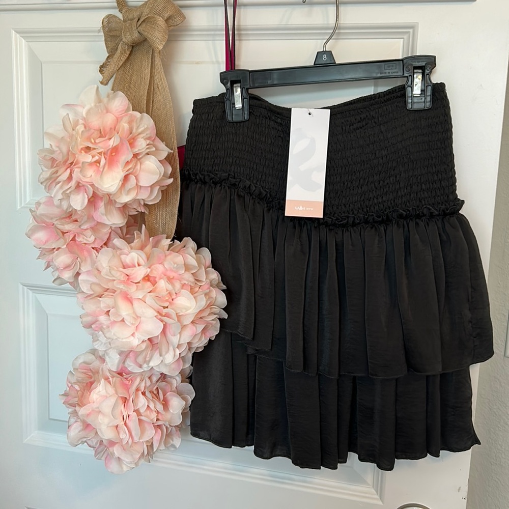 Charcoal Smocked Waist Skirt